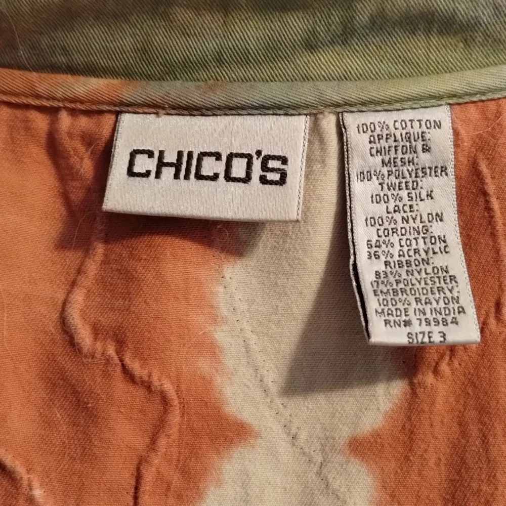 Chico's mandarin button front tapestry patchwork cotton loose fitting jacket top - Picture 8 of 10